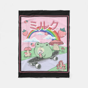 Cottagecore Aesthetic Skateboarding Frog Drinking Fleece Blanket