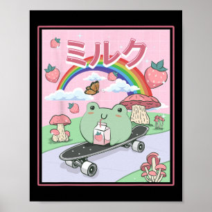 Cottagecore Aesthetic Skateboarding Frog Drinking Poster