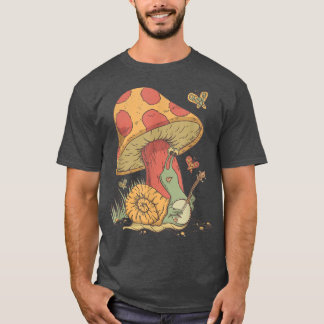Cottagecore Aesthetic Snail Playing Banjo on Mushr T-Shirt