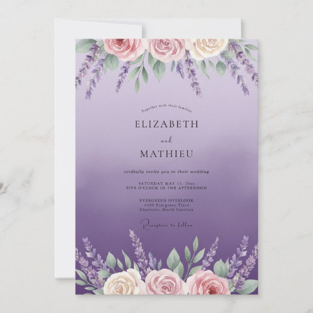 Cottagecore Amethyst Wisteria Wedding Invitation (Front)
