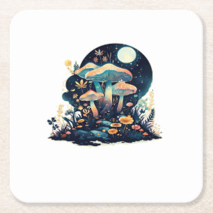 Cottagecore And Aesthetic Goblincore Mushroom Fair Square Paper Coaster
