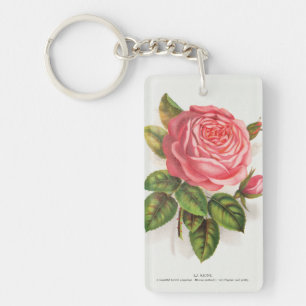 Cottagecore Antique Pink Rose Floral Illustration Key Ring