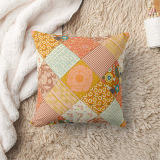 Cottagecore Autumn Floral Patchwork Quilt Pattern Cushion