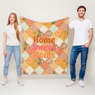 Cottagecore Autumn Floral Patchwork Quilt Pattern Fleece Blanket