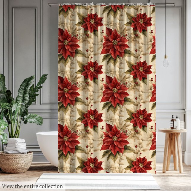 Cottagecore Bathroom Curtain Holiday Poinsettias (Cottagecore Bathroom Curtain Holiday Poinsettias)