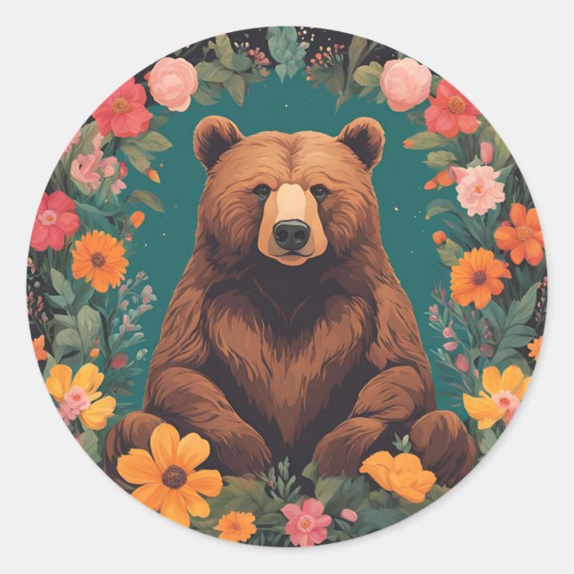 Cottagecore Bear Classic Round Sticker (Front)