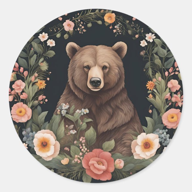 Cottagecore Bear Classic Round Sticker (Front)