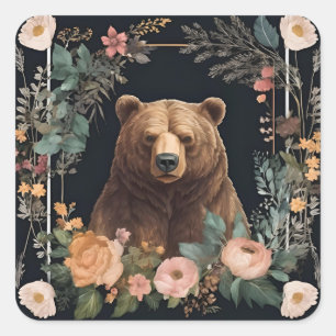 Cottagecore Bear Square Sticker