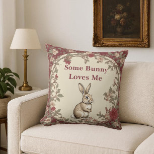Cottagecore Beige Some Bunny Loves Me Vintage Chic Cushion