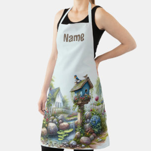 Cottagecore Birdhouse Garden Watercolor Apron