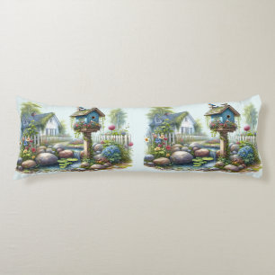 Cottagecore Birdhouse Garden Watercolor Body Cushion