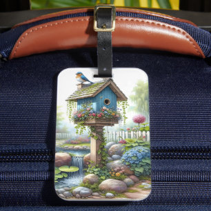 Cottagecore Birdhouse Garden Watercolor Luggage Tag