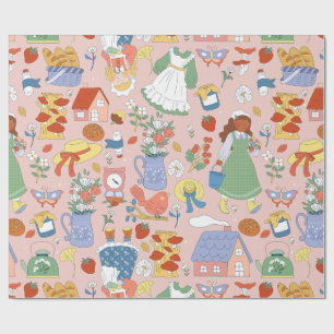 cottagecore black african girl mushroom retro wrapping paper