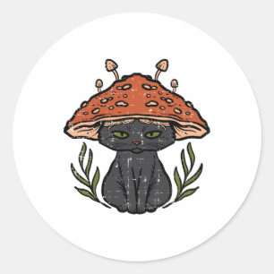 Cottagecore Black Cat Mushroom Cute Women Girls Ki Classic Round Sticker