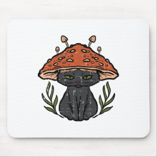 Cottagecore Black Cat Mushroom Cute Women Girls Ki Mouse Pad