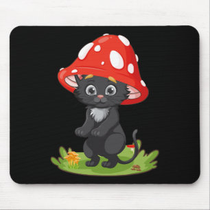Cottagecore Black Cat Mushroom Cute Women Girls Ki Mouse Pad