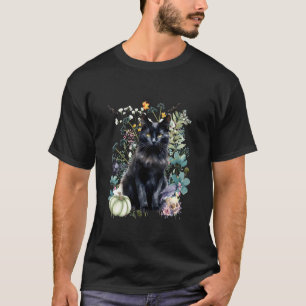 Cottagecore Black Cats Halloween Summerween Waterc T-Shirt