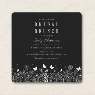 Cottagecore Black Floral Bridal Brunch Invite