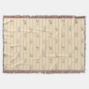 Cottagecore Block Print Vintage Country Flowers Throw Blanket