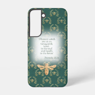 Cottagecore Blue Green Gold Bee Wreath Faith Samsung Galaxy Case