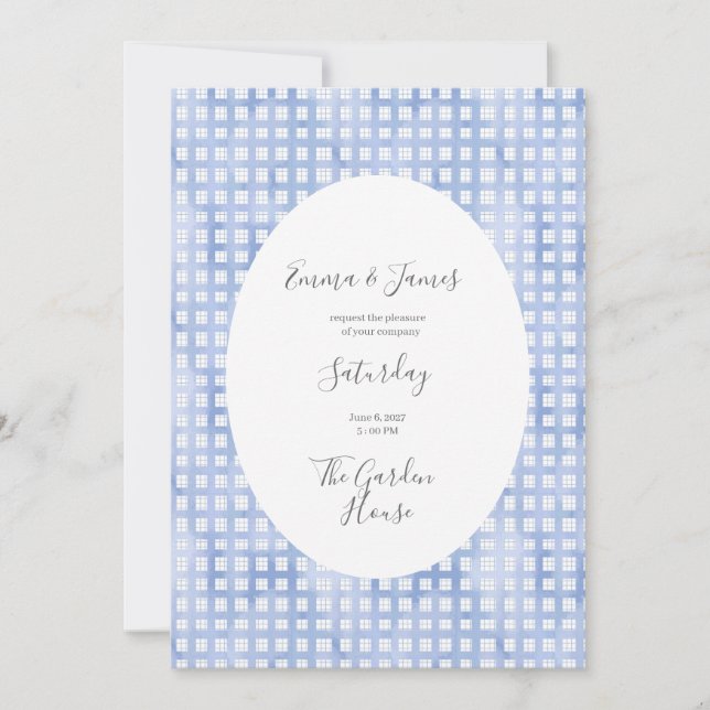 Cottagecore Blue Paid chequered Invitation (Front)