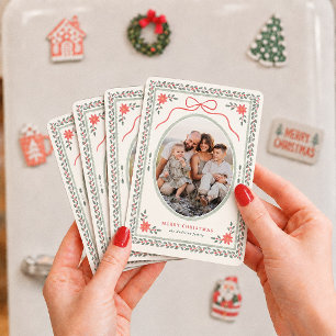 Cottagecore Bow Watercolor Holly Christmas  Magnet