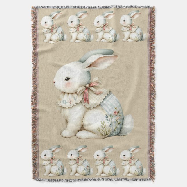 Cottagecore Bunny Charm Baby Blanket (Front Vertical)