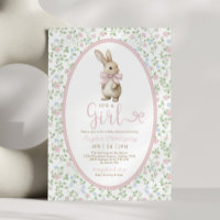 Cottagecore Bunny Pink Bow Floral Girl Baby Shower