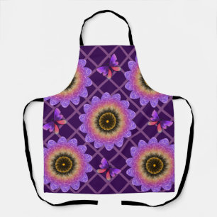 Cottagecore Butterfly & Flower Grid Pattern Apron