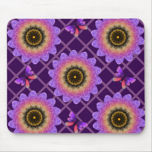 Cottagecore Butterfly & Flower Grid Pattern Mouse Pad