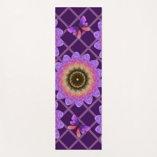 Cottagecore Butterfly & Flower Grid Pattern Yoga Mat