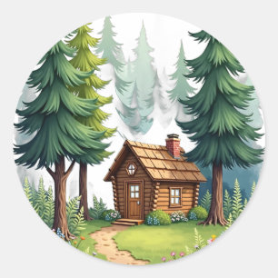 Cottagecore Cabin Forest Wildflowers Nature Escape Classic Round Sticker
