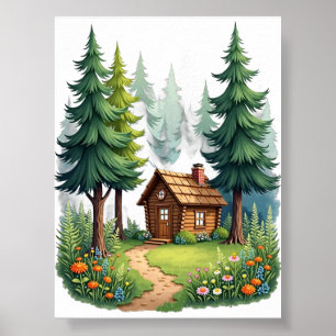 Cottagecore Cabin Forest Wildflowers Nature Escape Poster