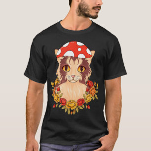 Cottagecore Cat And Mushroom Cute Floral Garden Ae T-Shirt