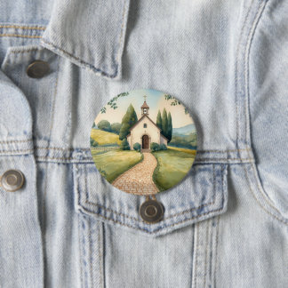 Cottagecore Chapel Path Pastel Landscape 7.5 Cm Round Badge