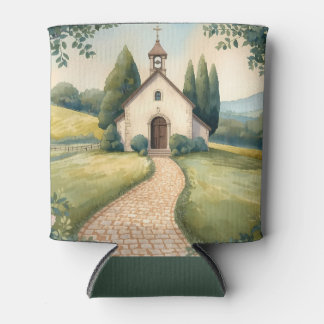 Cottagecore Chapel Path Pastel Landscape Can Cooler