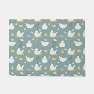 Cottagecore Chickens Dusty Blue Country Doormat