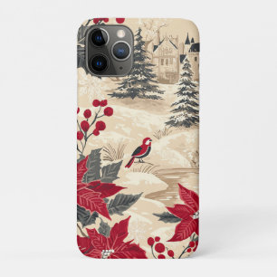 Cottagecore Christmas Manor Red Poinsettia Cream iPhone 11 Pro Case
