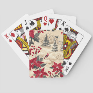 Cottagecore Christmas Manor Red Poinsettia Cream Playing Cards