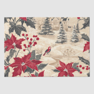 Cottagecore Christmas Manor Red Poinsettia Cream Tissue Paper