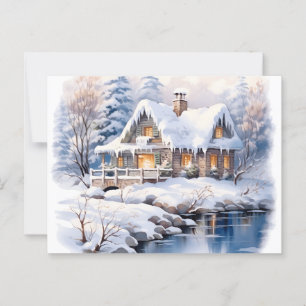 Cottagecore Christmas Winter Cottage Watercolor Postcard