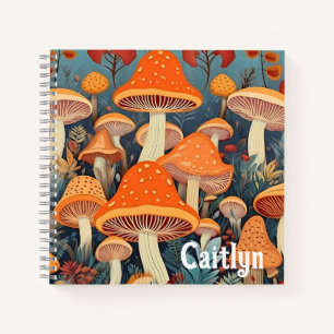Cottagecore Colorful Mushrooms Personalized Sketch Notebook