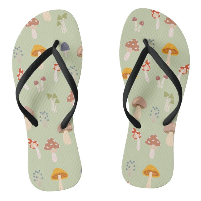 Cottagecore Colourful Mushrooms Pattern Thongs (Footbed)