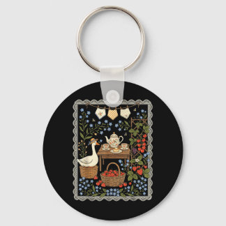 Cottagecore Coquette Goose Tea Party Gardening Key Ring