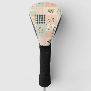 Cottagecore Coral Pastel Floral Patchwork Quilt Golf Head Cover