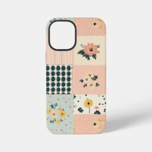 Cottagecore Coral Pastel Floral Patchwork Quilt iPhone 12 Mini Case