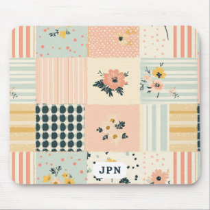 Cottagecore Coral Pastel Floral Patchwork Quilt Mouse Pad