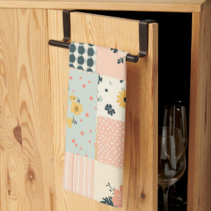 Cottagecore Coral Pastel Floral Patchwork Quilt Tea Towel