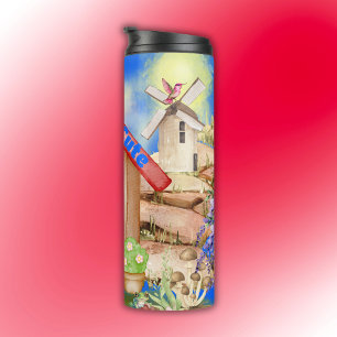 Cottagecore Cosy & Cute colourful on blue   Thermal Tumbler
