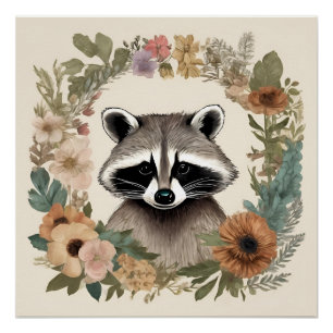 Cottagecore Cute Racoon Poster